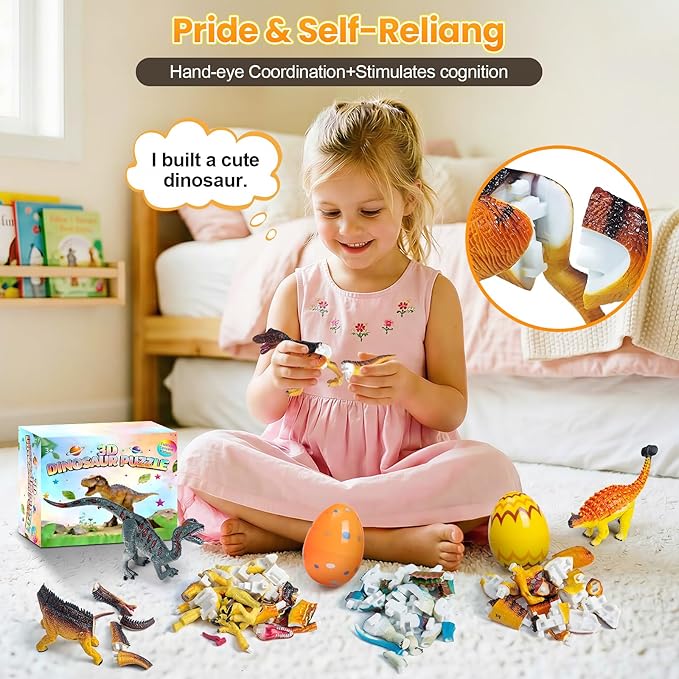 8Pcs Lifelike 3D Puzzles for KidsDinosaur Building Toys for 5 6 7 8+ Year Old Boys GirlsSlot-Assembly Building BlocksDinosaur Realistic Figures SetEducational Toys Ideal for ClassParty