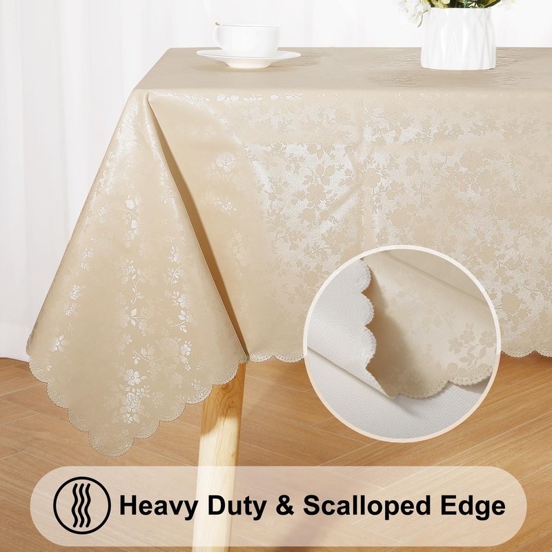 Smiry Rectangle Table Cloth, Waterproof Heavy Duty Vinyl Tablecloths, Wipeable Washable Table Cover for Kitchen and Dining Room (Beige, 52" X 70")