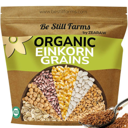 Be Still Farms Einkorn Farro Grain Organic (4.8 lb) - Einkorn Wheat Berries Bulk Whole Ancient Grains - Ideal for Soup, Flour, Bread - High in Fiber | USA Grown | USDA Certified | Vegan | Non-GMO