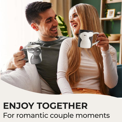 MIAMIO - Kissing Rabbit Mug Set of 2/13.5 oz Coffee Mug for Couples/Ceramic Coffee Cup Set/Gifts for Women/Men for Birthday, Easter or Christmas - Microwave- and Dishwasher Safe