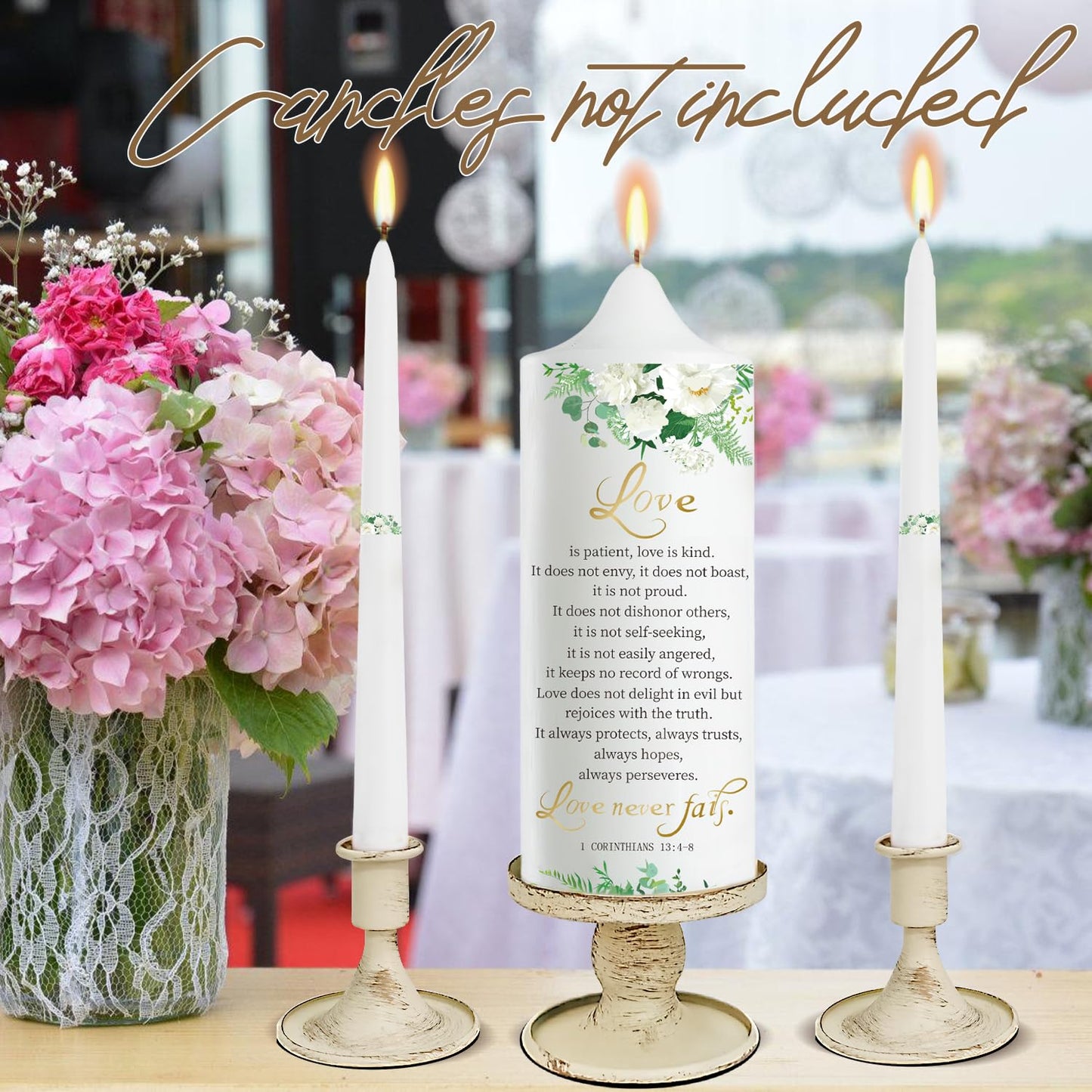Unity Wedding Candle Holders - Taper Candle Holders for Pillar Candles, 3 Piece Metal White Unity Candlestick Holder – Rustic Farmhouse Style Home Decor for Ceremony, Anniversary