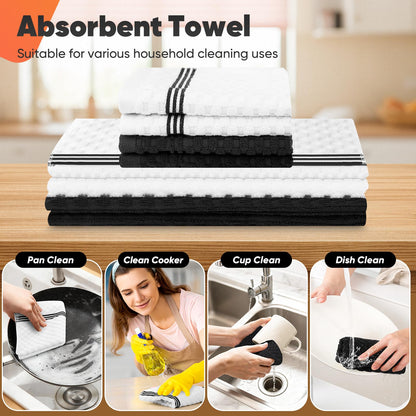 Oven Mitts Kitchen Towels and Dishcloths with Pot Holders Sets, Oven Gloves Hot Pads 500°F Heat Resistant with Silicone Grip, Include 2 Cooking Gloves/2 Potholders/4 Kitchen Towels/4 Dish Towels