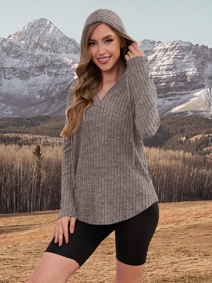 Lylinan Womens Cozy Knit Sweaters Hoodies Ribbed V Neck Pullover Sweatshirts for Fall Outfits S-XXL
