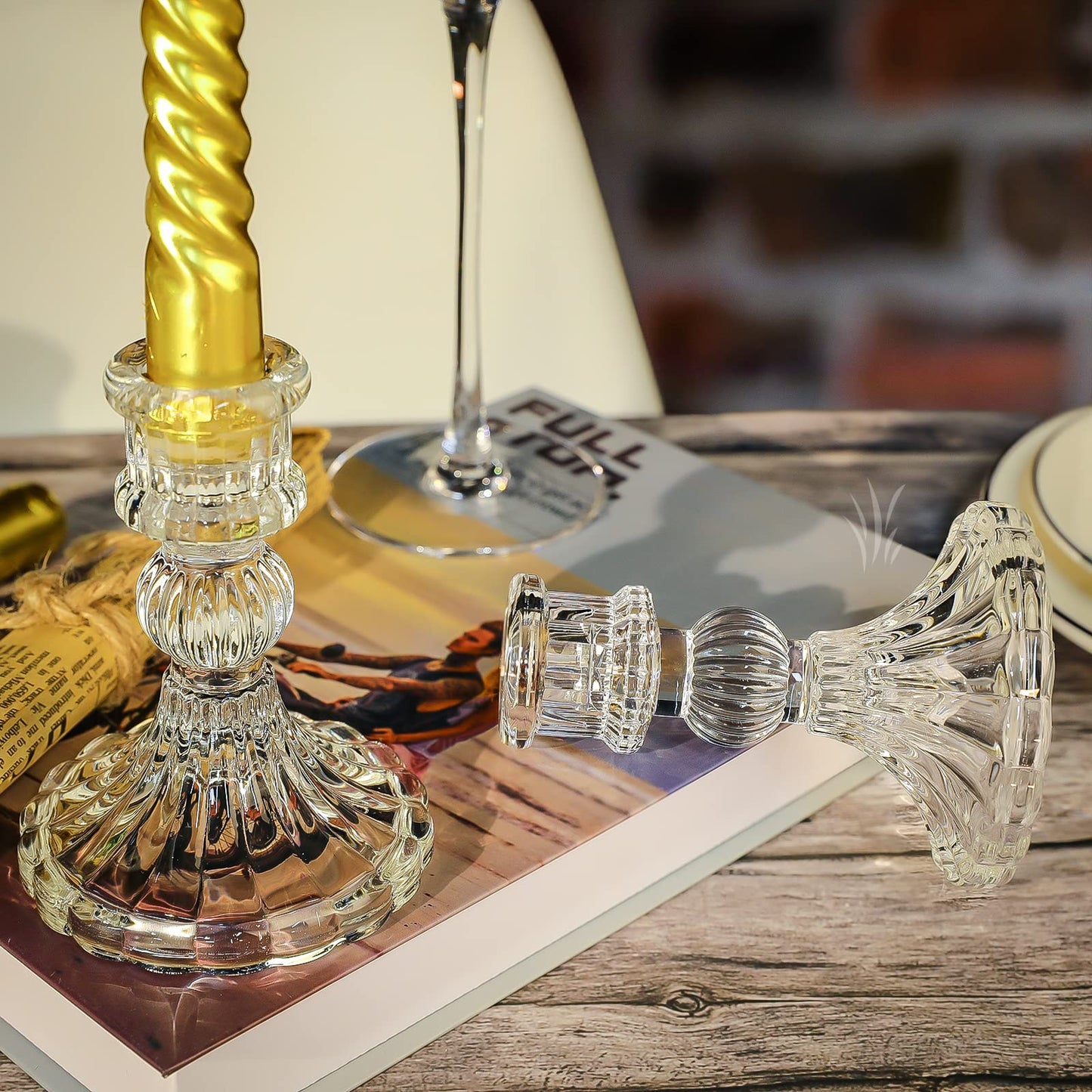 Clear Glass Candlestick Holders,8 pcs Set Include Taper Candle Holders and Stripe Candle Holders,Two Style for Formal Events, Wedding, Festival,Church, Party & Festival Decoration