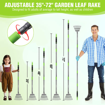 WORKPRO Rake, Small Rake for Leaves with 72” Adjustable Long Handle, 11 Steel Tines, Heavy Duty Metal Leaf Rakes for Garden, Lawn, Yard, Shrub, Flower Bed, Narrow Rakes 9" Wide Head for Tight Spaces