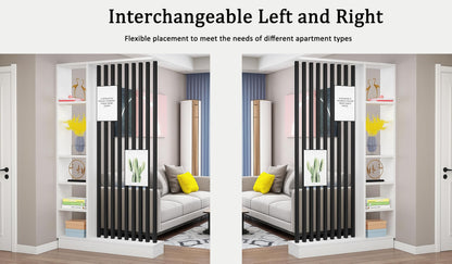 Wall Room Divider with Storage Shelves, Modern Freestanding Room Divider Screen, Open Room Wood Partition for Home & Office Decor (Grey + Black, 31.5" L x 9.5" W x 79.5" H)