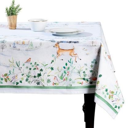Maison d' Hermine Table Cloth Square Table 100% Cotton 60 x 60 Inches Fall Tablecloth Reusable Everyday Use for Thanksgiving Christmas Decorations Dining Farmhouse Party (Snowy World)