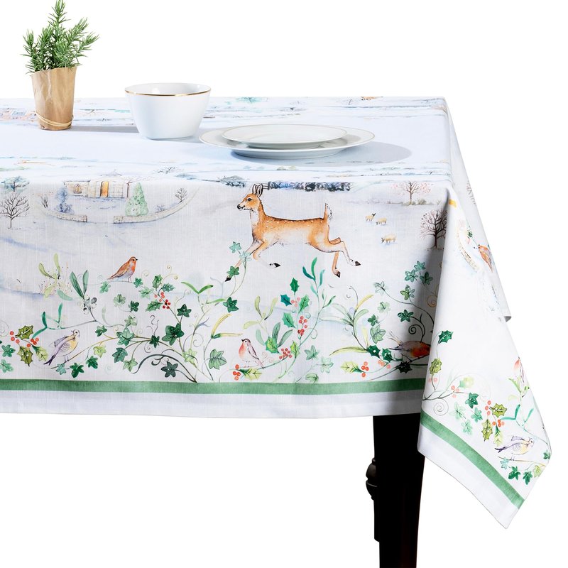 Maison d' Hermine Table Cloth Rectangle Table 100% Cotton 70 x 90 Inches Fall Tablecloth Reusable Everyday Use for Thanksgiving Christmas Decorations Dining Farmhouse Party (Snowy World)