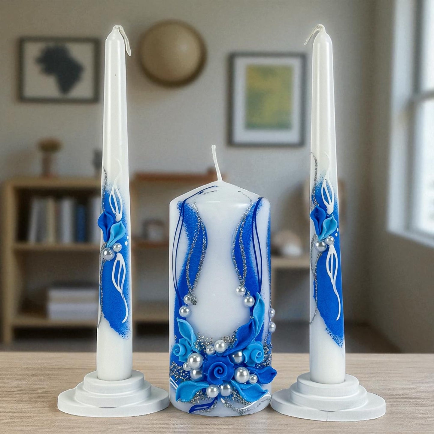 Magik Life Unity Candle Set - Wedding Ceremony & Reception – 6” Pillar & Two 10” Taper Candles – Long Burning Unity Candles for Marriage Ritual – Handmade in USA - Royal | Blue