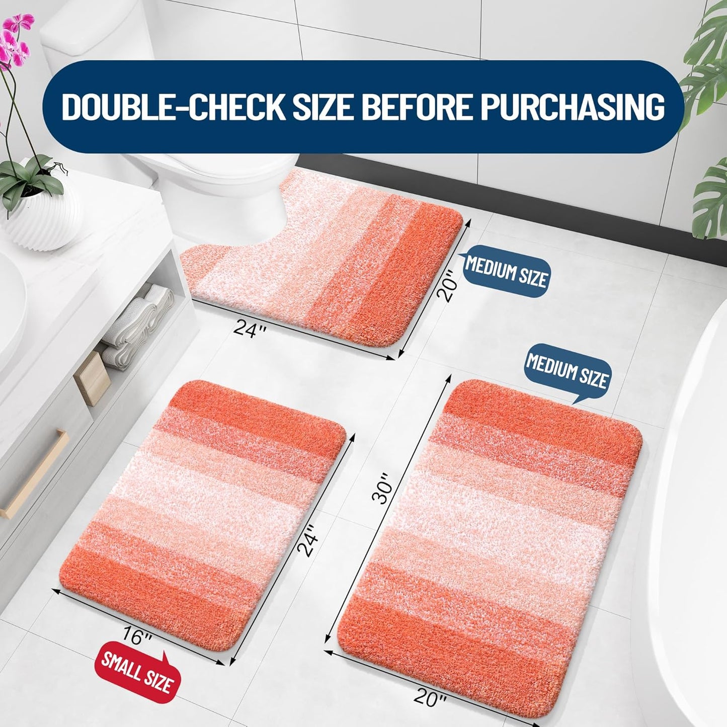 OLANLY Bath Rugs Mat - Extra Soft Microfiber, Quick Dry, Machine Washable | 24x16 Coral Color