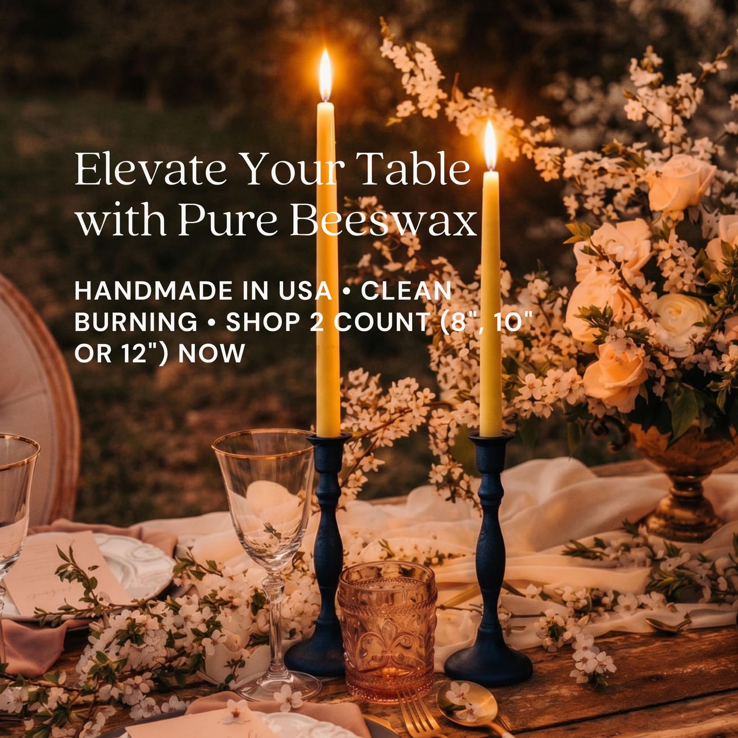 Bluecorn Beeswax Taper Candles, 100% Pure Natural Bees Wax, Pair of 12 Inch Ivory White Tapered Candlesticks, Clean Burning & Dripless, Fragrance Free, Long Lasting, Home Decor, American Made, 1 Count