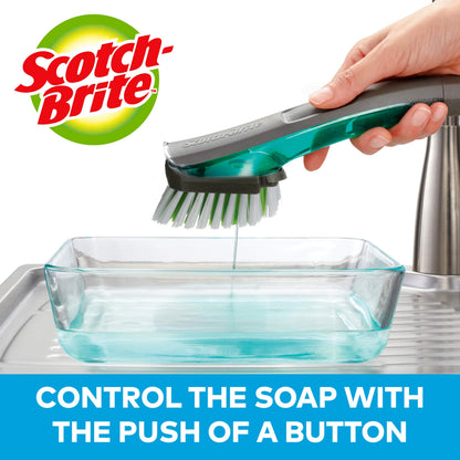 Scotch-Brite Advanced Soap Control Dishwand Brush Scrubber, Antibacterial* Dish Wand Brush with Soap Dispenser with Dishwand Brush Refil, 3 Pack