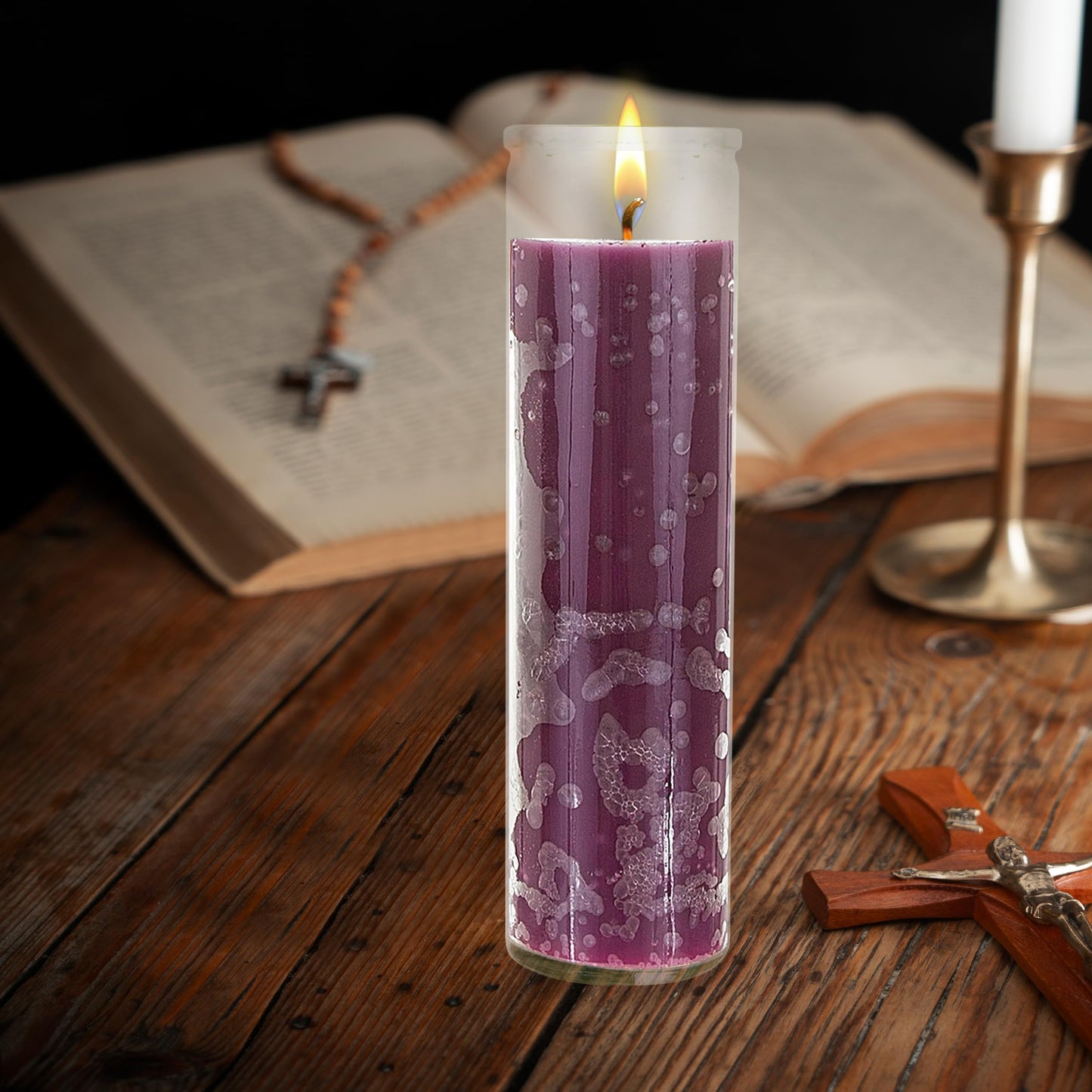 Mega Candles 1 pc Unscented Purple 7 Day Glass Container Devotional Prayer Candles, Premium Wax Candle 2 Inch x 8 Inch, Sanctuary, Vigils, Prayers, Blessings, Religious, Memorials, Remembrance
