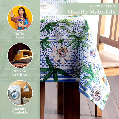 Maison d' Hermine Table Cloth Square Table 100% Cotton 60 x 60 Inches Tablecloth Reusable Decorative for Dining Kitchen Room Farmhouse Home Gifts for Mothers Day Spring Summer - Passiflora