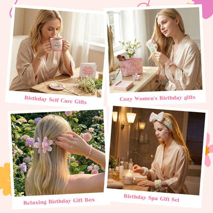 Birthday Gifts for Women Unique, Happy Birthday Gift Box for Teenage Girl, Daughter, Best Friend, Sister, Relaxing Self Care Birthday Gift Basket for Her 16th 18th 20th 21st 25th, Pink
