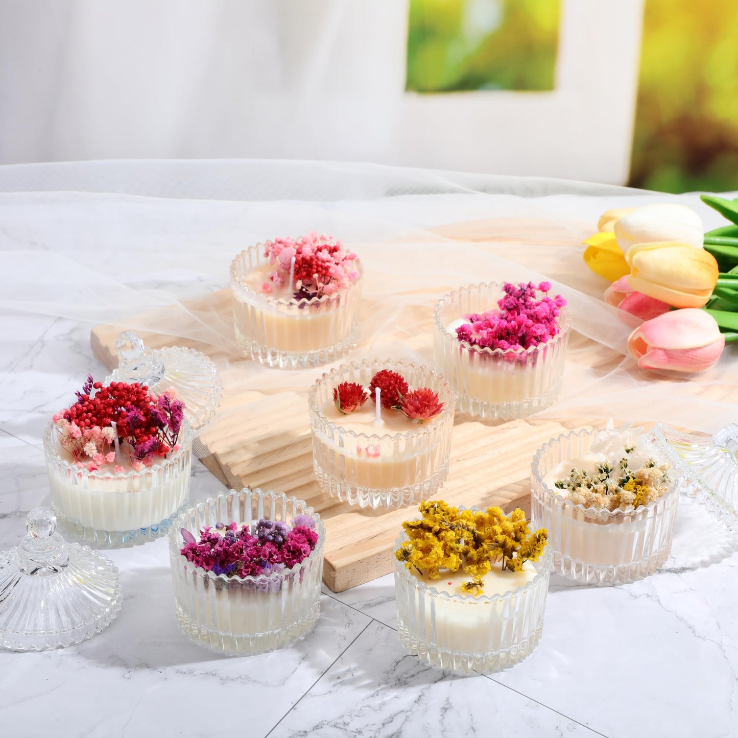 FoldTier 24 Pcs Votive Candle Holders Bulk, Glass Jars with Lids, Tealight Holders for Table Centerpieces, Home Decor Wedding Bridal Summer Baby Shower Favors
