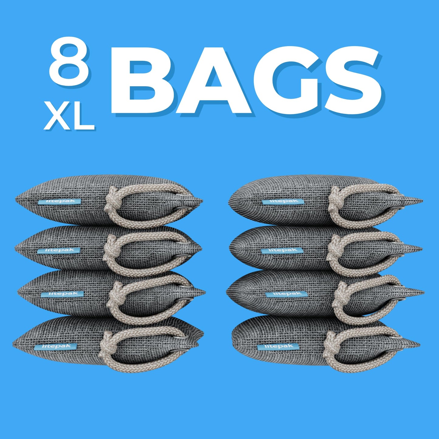 Litepak Activated Charcoal Bags Odor Absorber, (8 Pack, Large), Bamboo Charcoal, Natural Car Air Purifier, Closet Deodorizer, and Odor Eliminator For Home (8x200g)