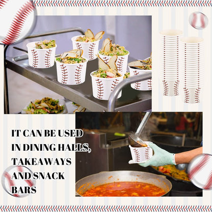 200 Pieces Baseball Party Snack Bowl Ice Cream Bowls 9 oz Soup Cup Baseball Serving Dishes for Parties Disposable Paper Food Tasting Cups Baseball Party Supplies Game Day Decorations Dessert Cups
