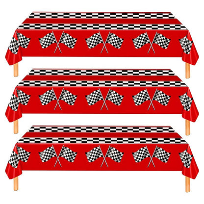 3 Pack Checkered Race Car Tablecloths - Race Car Birthday Party Decorations Kids' Party Tablecovers 54"x108" Rectangular Disposable for Boys Birthday Baby Shower