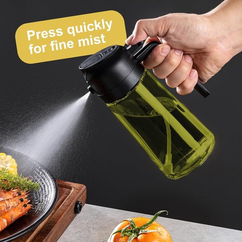 CXINYI - 16oz Olive Oil Dispenser with Stickers - 2-in-1 Sprayer for Cooking & Salads, Black