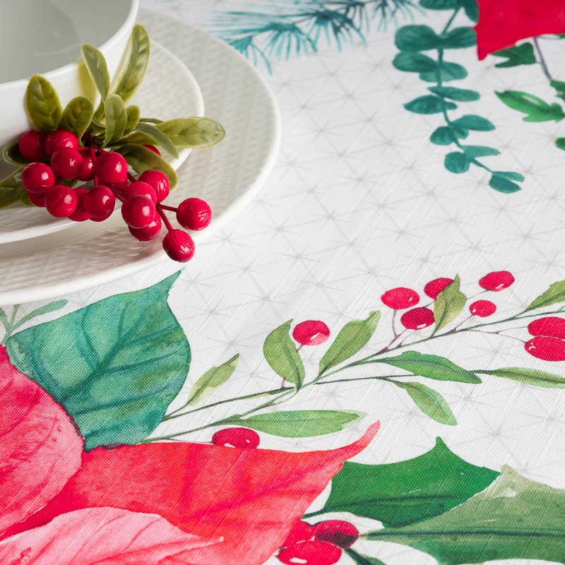 Maison d' Hermine Table Cloth Rectangle Table 100% Cotton 60 x 90 Inches Fall Tablecloth Reusable Everyday Use for Thanksgiving Christmas Decorations Dining Farmhouse Party (Poinsettia Christmas)
