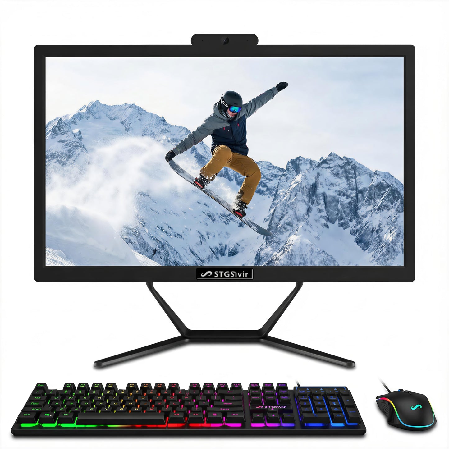 STGSivir All in One Desktop Computer, 21.5" FHD Display, Intel Core i7 up to 3.9G, 16GB RAM, 512GB SSD, WiFi 5, BT, RGB Keyboard & Mouse, Webcam, Windows 11 Home