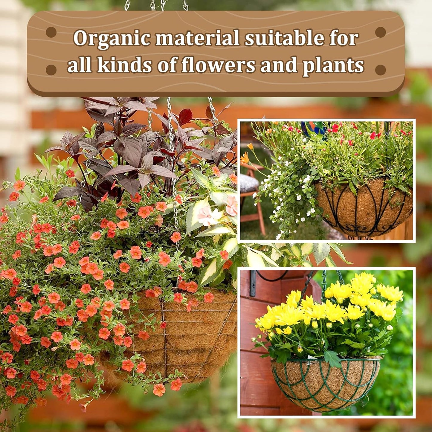 Legigo 14-Inch Coco Fiber Hanging Basket Liners - 4 Pack of 100% Natural Round Plant Liners