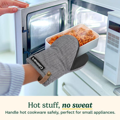 Cuisinart Heritage Mini Oven Mitts – 5.5” x 7” Heat-Resistant Kitchen Mitts for Oven with Non-Slip Neoprene Palm, Cotton Filling, and Faux Leather Loop – Durable Oven Mitt Set for Cooking & Baking