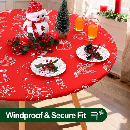 Smiry Round Spandex Tablecloth, Elastic Fitted Washable Tablecloths for 36"-44" Tables, Waterpoof Stretch Picnic Table Cover for Dining, Indoor and Outdoor, Holly Berry & Gift
