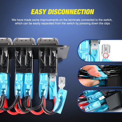 Nilight 3 Gang Rocker Switch Panel with 4.8 Amp Dual USB Charger Voltmeter Waterproof 12V 24V DC Rocker Switch with Night Glow Stickers for Cars Trucks Boats RVs, 2 Years Warranty,Blue