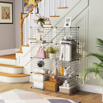 C&AHOME Wire Cube Storage - 12-Cube Organizer with Modular Metal Grids | Ideal for Home & Office, Silver Gray 36.6”L x 12.4”W x 48.4”H