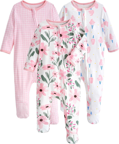 Yoofoss Baby Pajamas - 100% Organic Cotton Sleepers for Newborns | 3-Piece Footed PJs Set (0-9 Months)