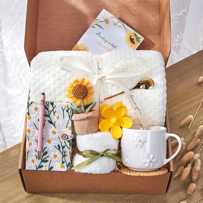 GivLovely Thinking of You Gifts for Women & Cozy Self Care Gift Box | Get Well, Birthday | Sunflower Themed Care Package | A Sending Sunshine Hug in a Box