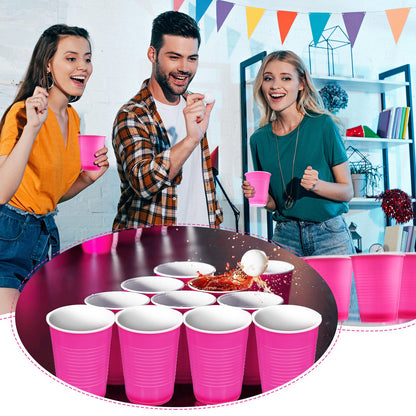 Yinder 50 Count Pink Party Cups 18 Ounce Disposable Plastic Cups for Wedding Birthday Party Beverage Drinking Water Containers for Indoor Outdoor Event Bachelorette Camping(Pink and White)