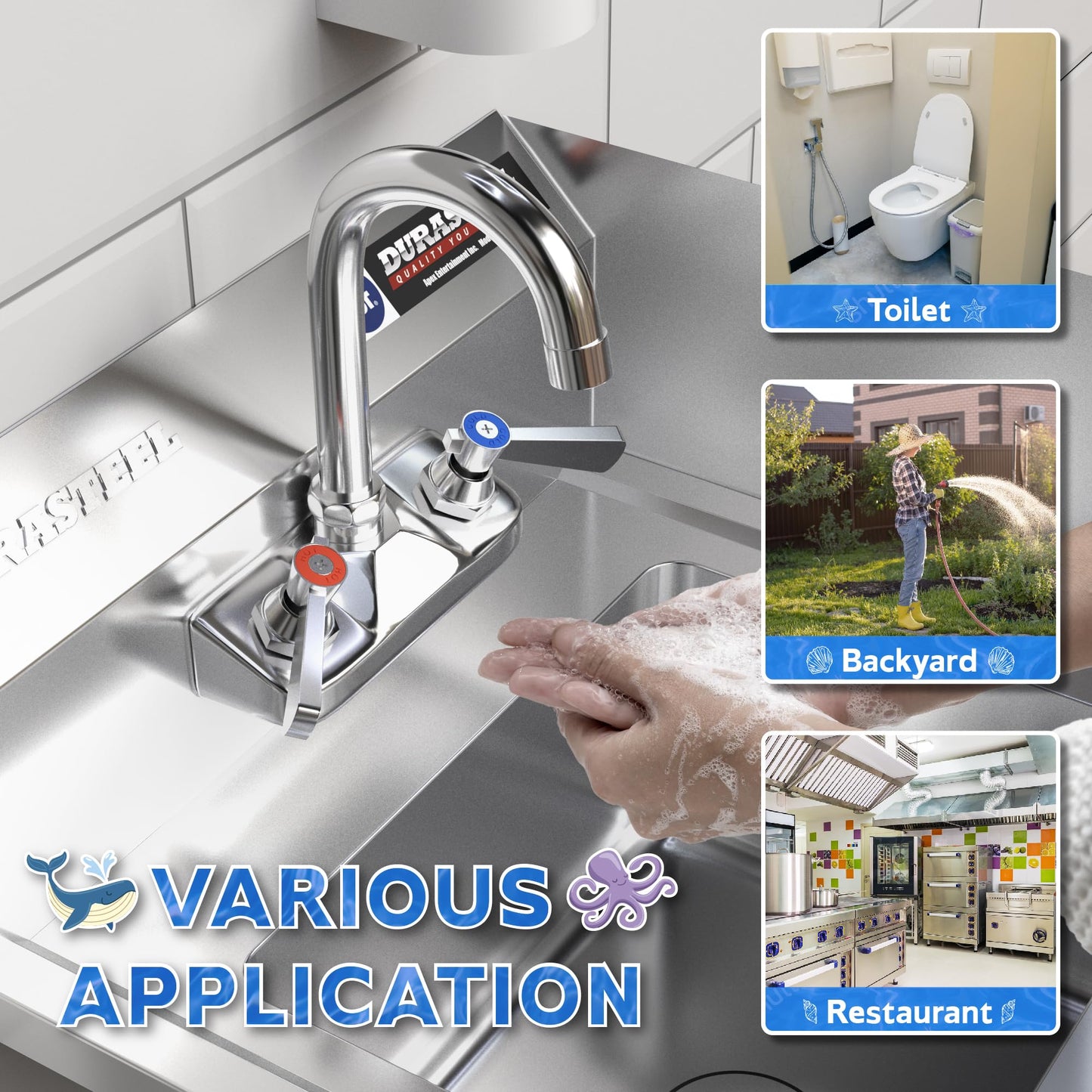 DuraSteel 304 Stainless Steel Wall Mount Sink - Commercial Hand Washing Sink - NSF & CEC Certified with Lead-Free Faucet - For Restaurants, Kitchens, Bars, Restroom