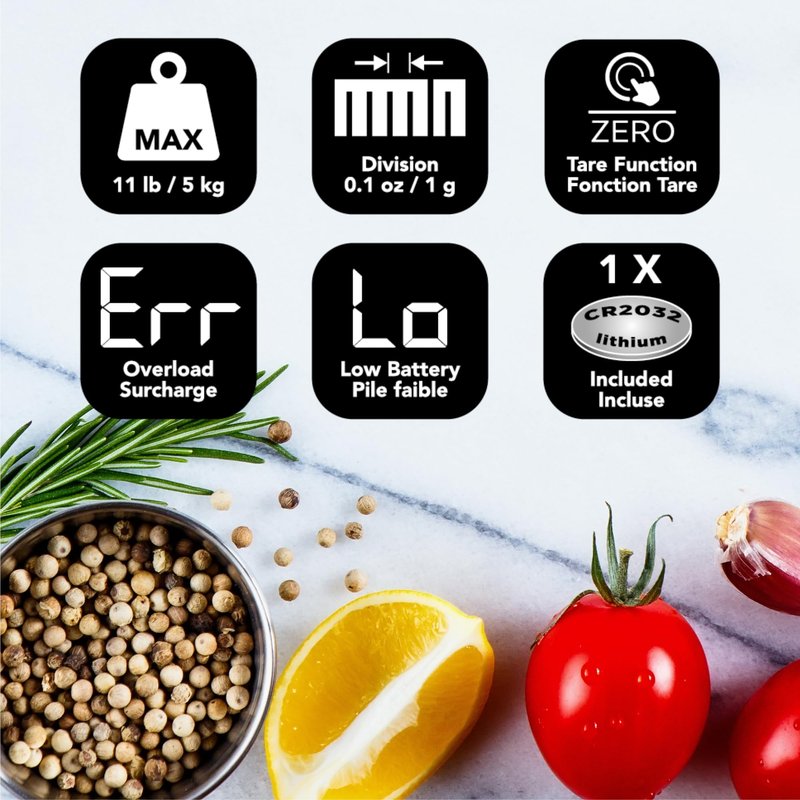 Starfrit Digital Kitchen Scale - Glass Platform - Measures Weight and Liquid Volume - 11 lb / 5 kg Capacity - Black