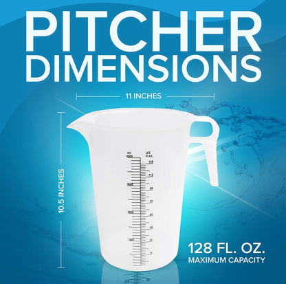 ACCUPOUR 128oz (1 gallon) Measuring Pitcher, Plastic, Multipurpose - Great for Oil, Chemicals, Pool and Lawn - Ounce (oz) and Milliliter (mL) Increments (4000 mL)