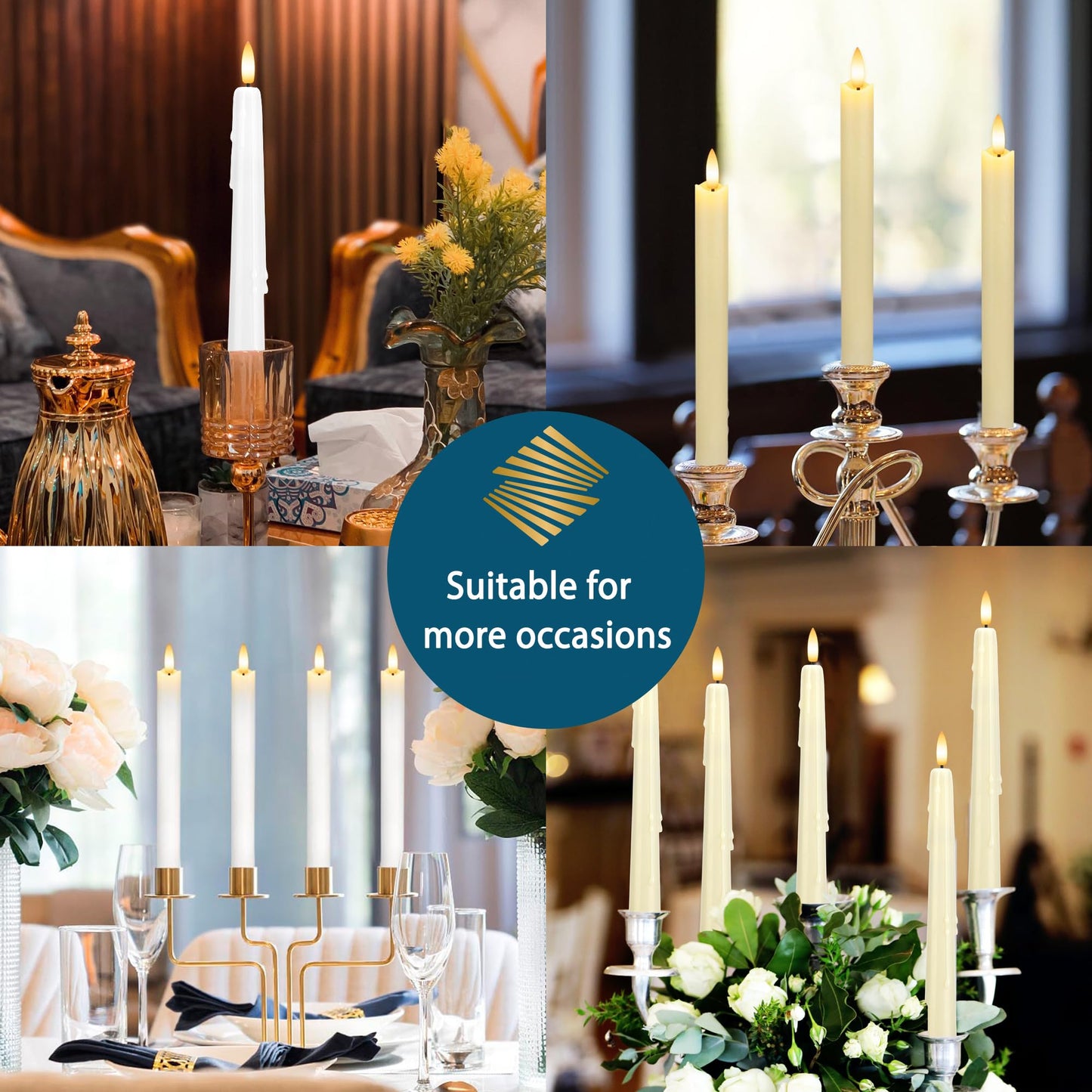SEHNSY Dripless Flameless Taper Candles with Remote, Real Wax Battery Operated LED Candles Set with 3D Flickering Flame, 9.6" Realistic Dripless Candlesticks for Wedding Home Decor, 3 Pack Ivory