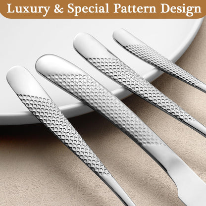 24 Piece Hammered Silverware Set for 6, Premium Food-grade Stainless Steel Flatware Set, Modern Design & Mirror Polished Cutlery Set, Eating Utensil Set Include Fork Knife Spoon Set, Dishwasher Safe