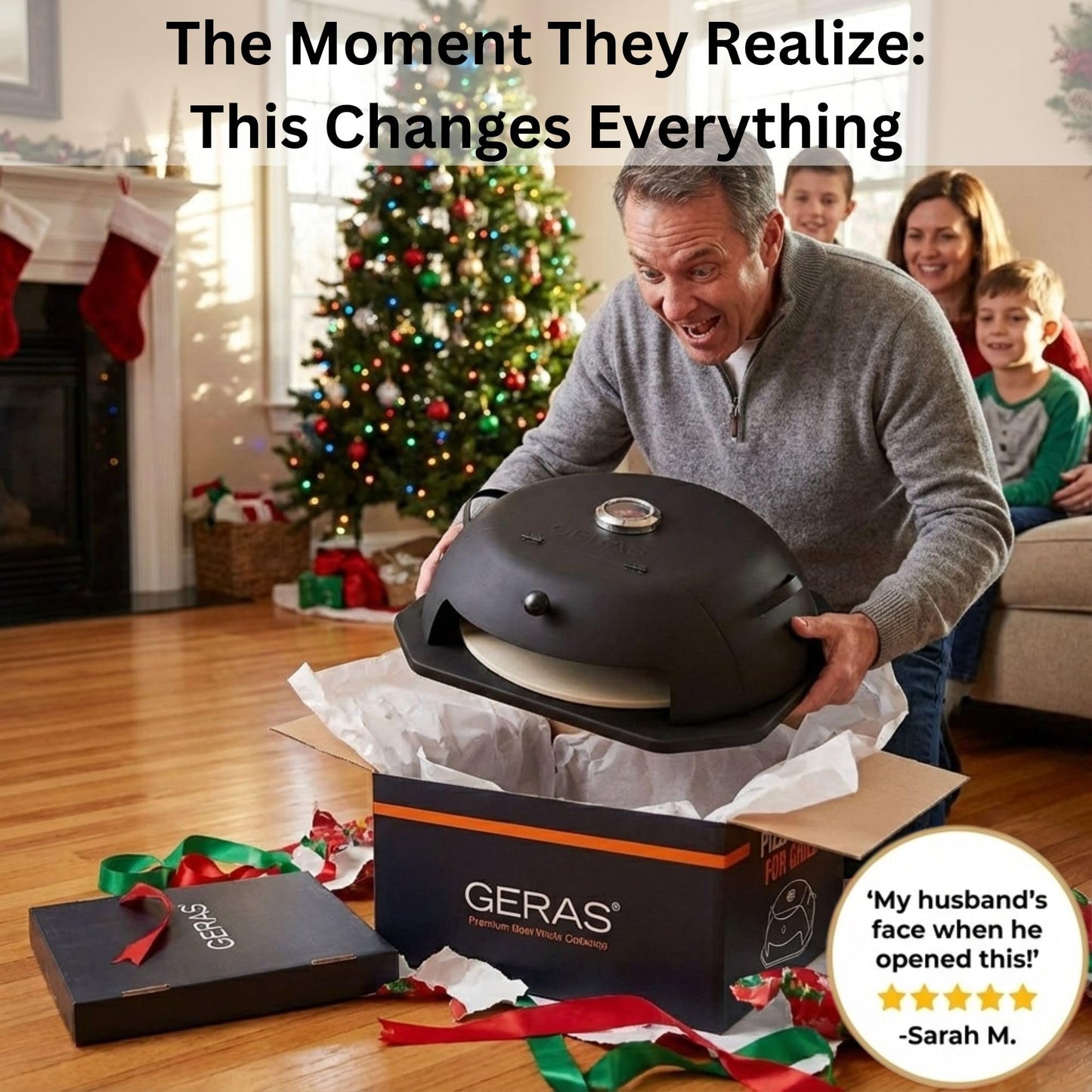 HeatGuard Pro Geras Pizza Oven for Grill - Grill Top Pizza Oven For Outdoor Camping - Pizza Stone, Pizza Peel Kit - Portable Backyard BBQ Pizzas Maker Charcoal, Pellet, Propane Gas Wood Attachment