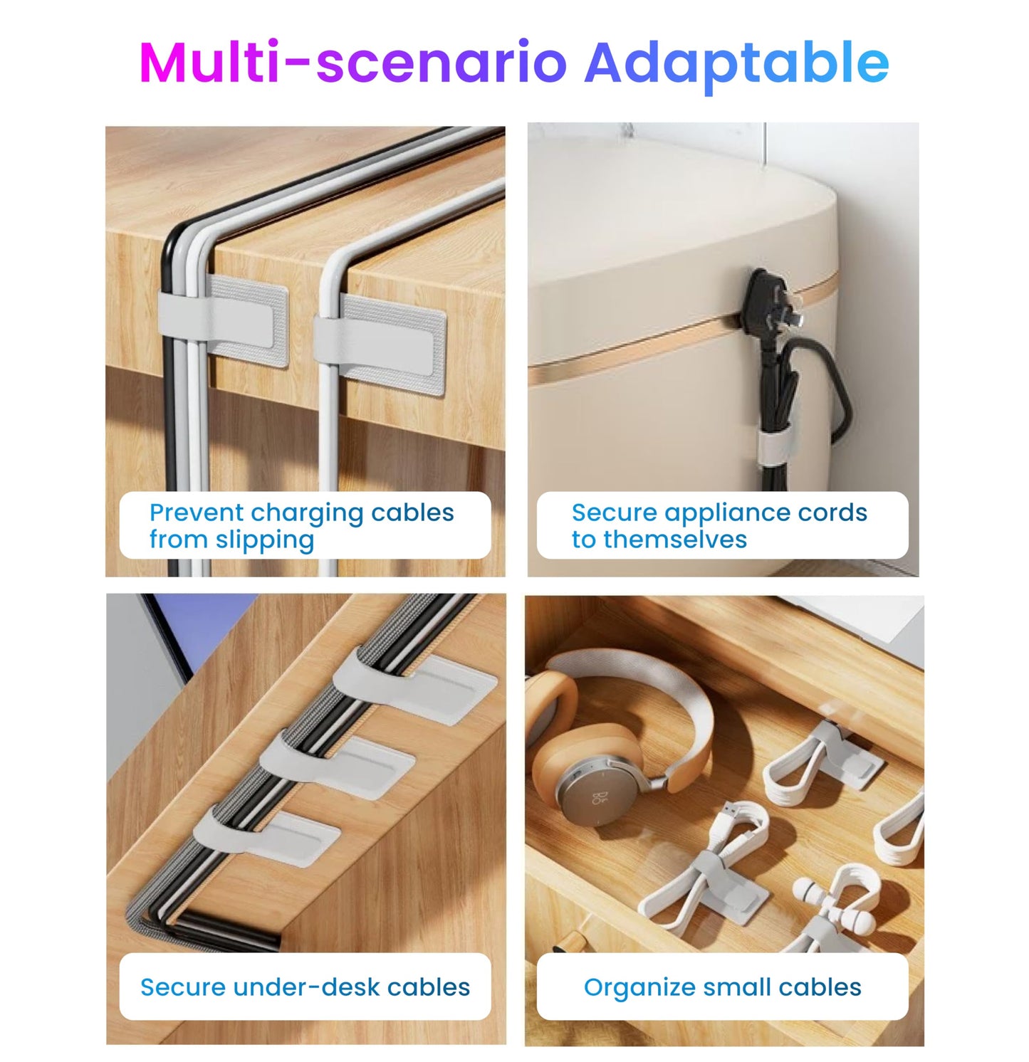 LX IntMfr. Hook and Loop Cable Ties, Self Adhesive Hook and Loop Cable Straps, Sticky-back Cord Organizer, Cable Clip, Household & Office Essentials, 40Pcs per Pack