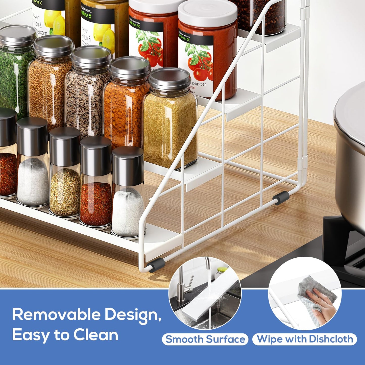 Spice Rack Organizer for Cabinet, 4 Tiered Spice Rack Organizer, Tiered Adjustable Spice Shelf for Kitchen Countertop Pantry Organization (Bright Black)
