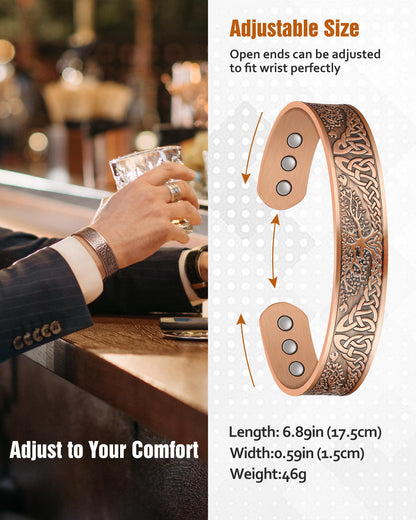 Jecanori Copper Bracelet for Men, 18X Strength Mens Magnetic Copper Bracelets with 3,800 Gauss Magnets, 99.99% Pure Solid Copper, Copper Jewelry Gift