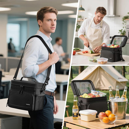 Skiennix Insulated Lunch Bag - Soft Cooler Tote for Work, Office, Travel & Picnic | Black, 9L