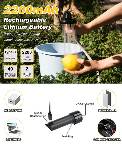 anngrowy Portable Shower for Camping - Battery Powered Compact Handheld Outdoor Rechargeable Showerhead Camp Shower Pump Electric Portable Shower Head for Pet Cleaning Beach Washing Hiking Traveling