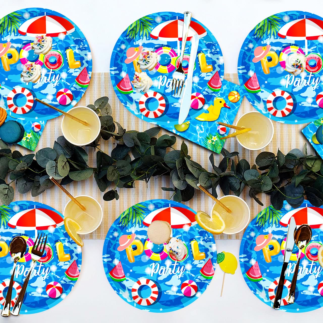 GOGUOGOFA 80Pcs Pool Party Supplies Summer Pool Party Set 7""Pool Paper Plate Pool Napkins for Beach Pool Theme luau Beach Pool Birthday Party Decorations|Serve 40, Blue