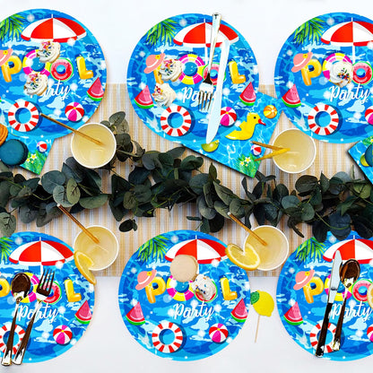 GOGUOGOFA 80Pcs Pool Party Supplies Summer Pool Party Set 7""Pool Paper Plate Pool Napkins for Beach Pool Theme luau Beach Pool Birthday Party Decorations|Serve 40, Blue