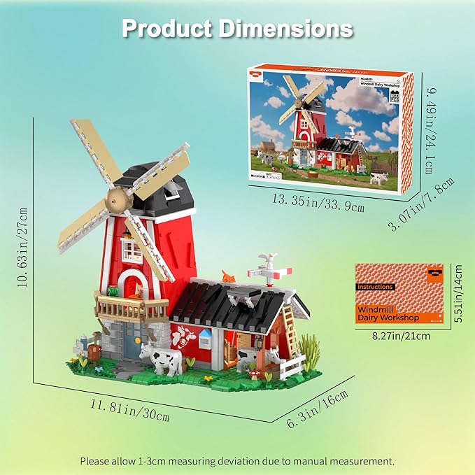 Farm House Building Sets Windmill Toy Building Blocks for Adults Teens 14+ Model Building Kits for Boys Girls Birthday Office Home Decor 1310PCS