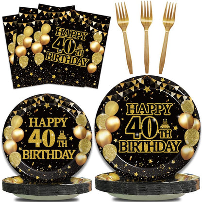 Kepeel 96Pcs 40th Birthday Party Tableware Set, Back in 1986 Birthday Party Decorations Supplies for Men Women Cheers to 40 Years Birthday Party Dessert Plates Napkins Forks Favors, Serve 24