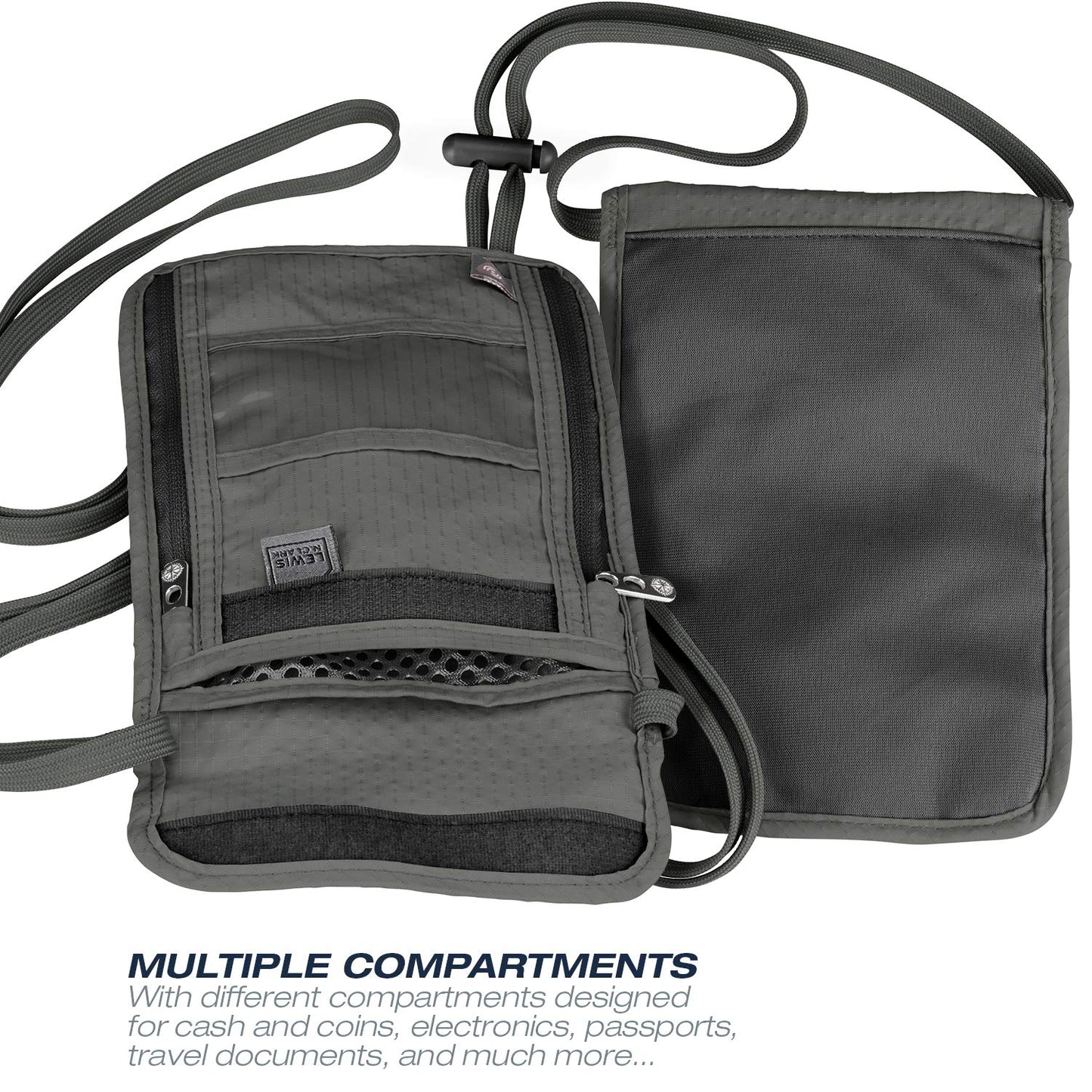 Lewis N. Clark RFID Blocking Stash Neck Wallet, Travel Pouch + Passport Holder for Women & Men, Black, One Size